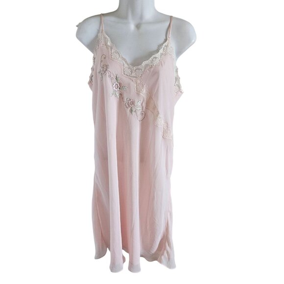 Valerie Stevens VTG Woman Size M Slip Dress Pink Embroidered Lace Lined Colette - Picture 1 of 8